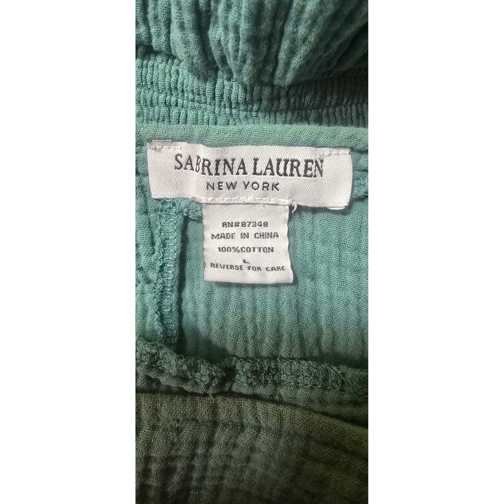 Sabrina Lauren New York Teal Cotton Gauze Smocked Tiered Mini Dress Womens L - Picture 2 of 9